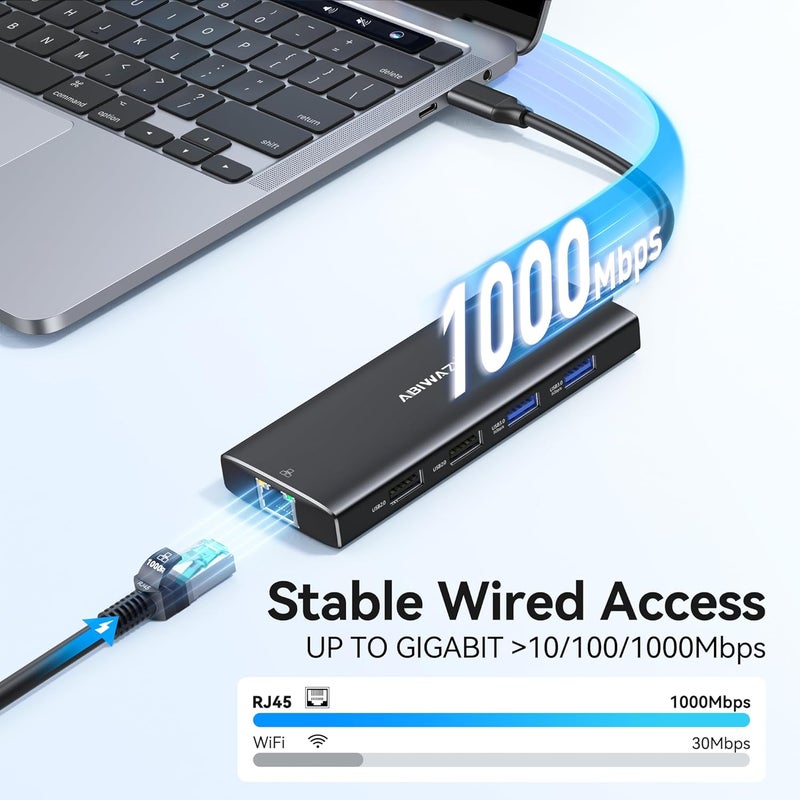 ABIWAZY USB C Hub Multiport Adapter, 10 in 1 USBC to Ethernet Adapter with 4K HDMI, Ethernet Gigabit, 100W PD, USB-C Data Port and SD/TF Slot for MacBook Pro/Air, Dell XPS, iPad Pro, Galaxy (Black) - Image 4